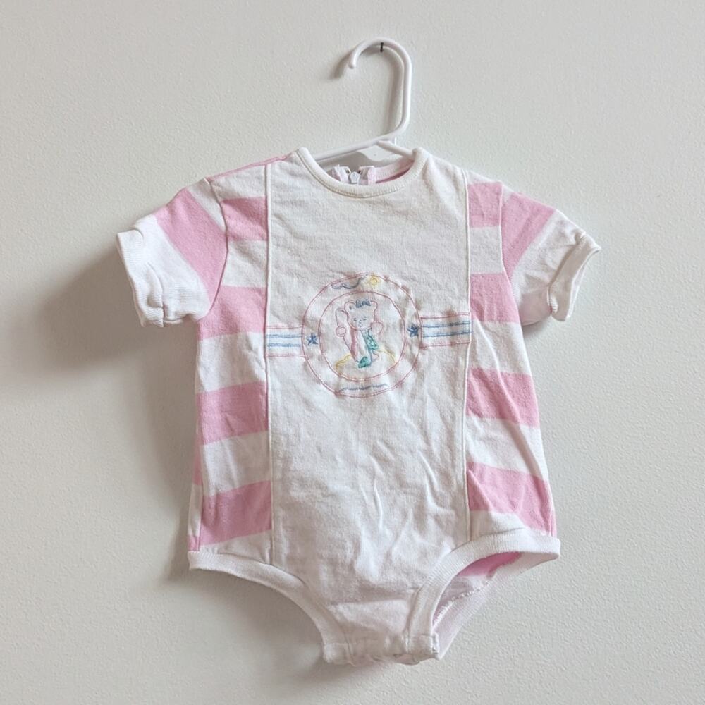 Vtg 90s Lacoste Pink 9m Sunsuit Bubble Romper Bear Pastel